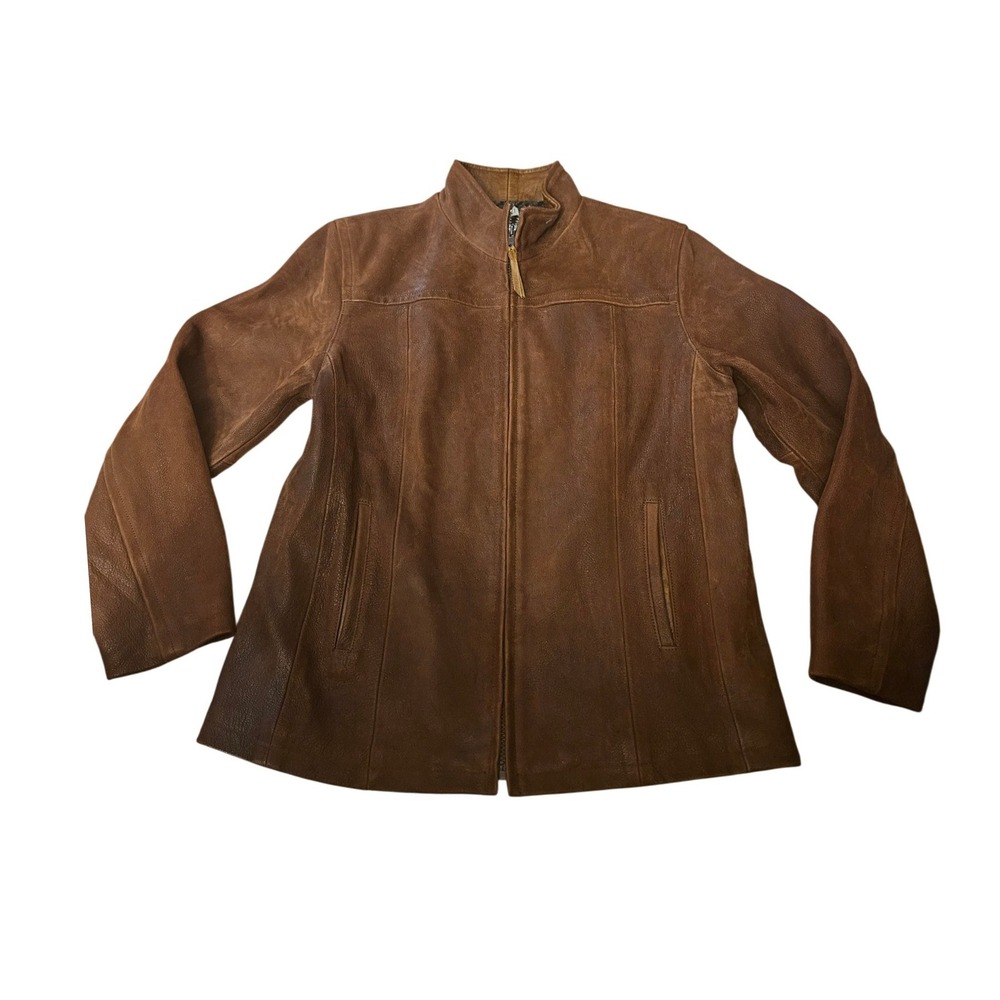 Lone Pine American Made Brown Leather Jacket Full Zip Stand Collar Womens Large